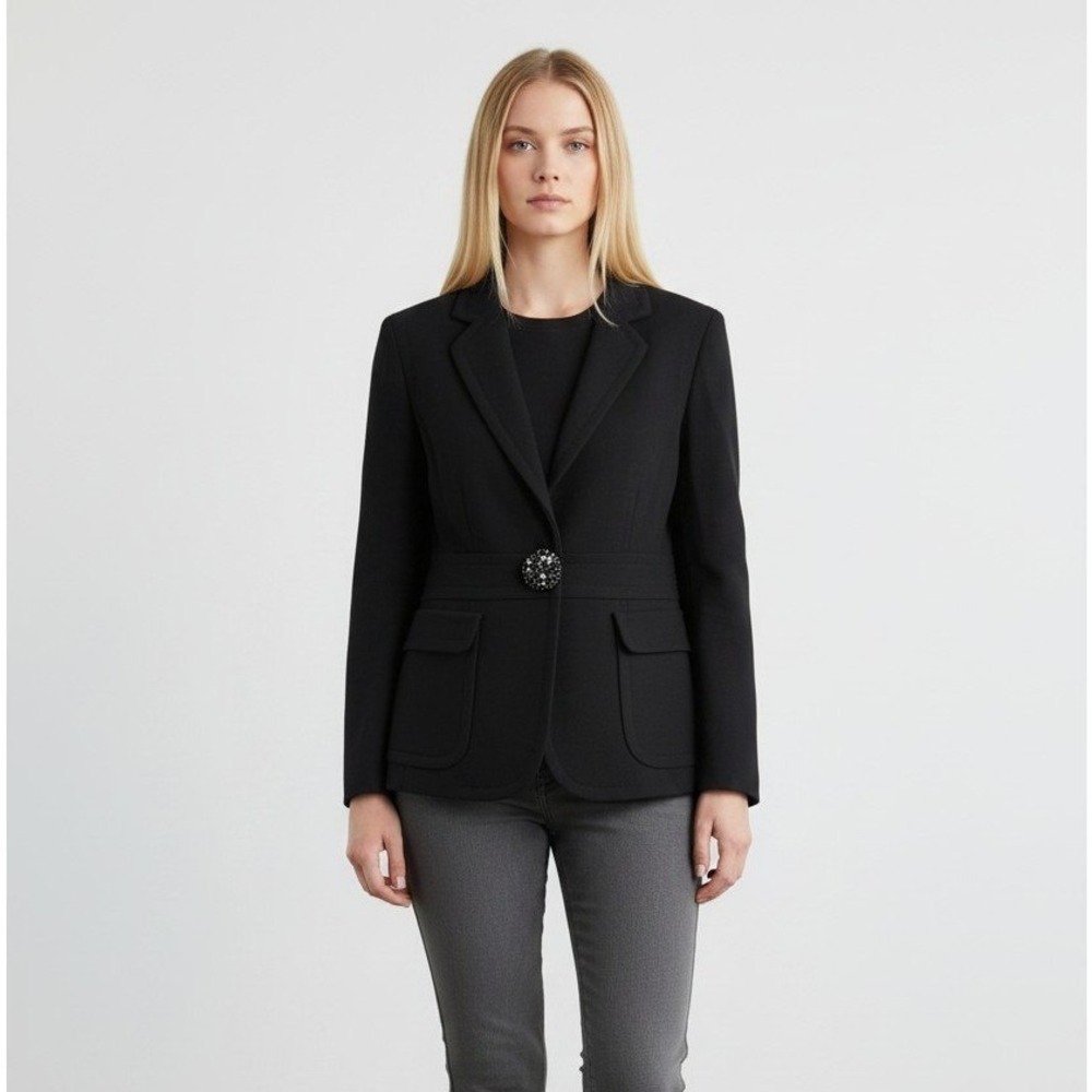 J Crew Blazer Womens 2 Black 100% Wool Snap Closure Lined Notch Lapel